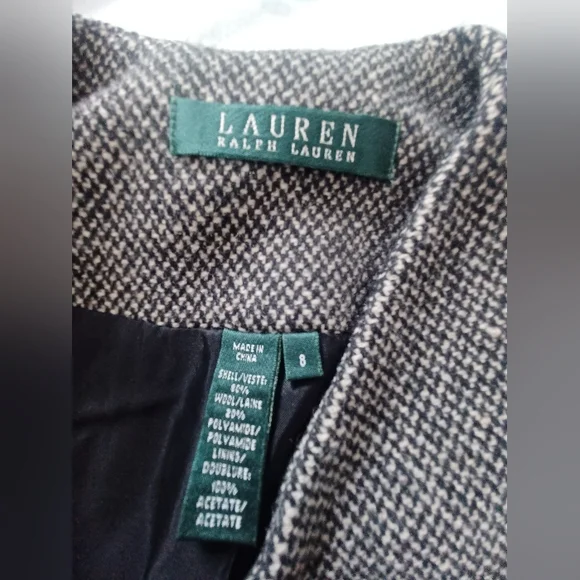 Lauren Ralph Lauren Sz 8 Tweed Lined Wool Blend Jacket Blazer Asymmetrical - Picture 3 of 5